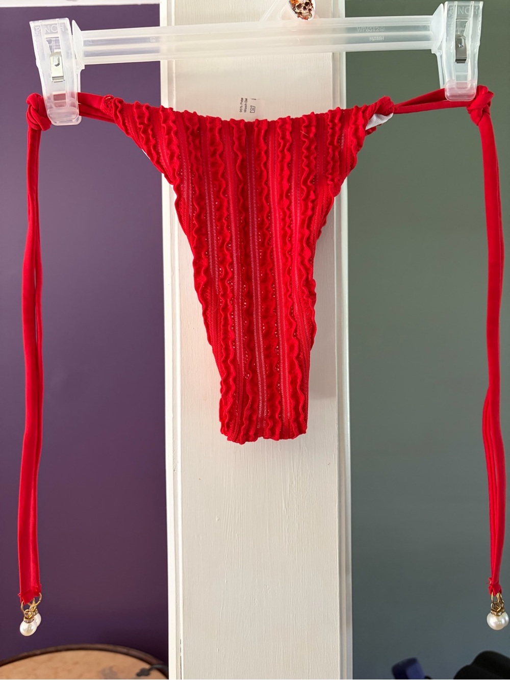 Red Ruffled String Bikini Bottom - Picture 2 of 5